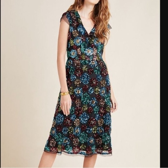 NWT Anthropologie Eva Franco Glenna Sequined Midi V Neck Dress - Picture 4 of 12